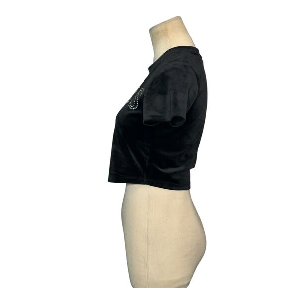 Guess black velvet rhinestones front logo short sleeves t-shirt size XS - Picture 7 of 16